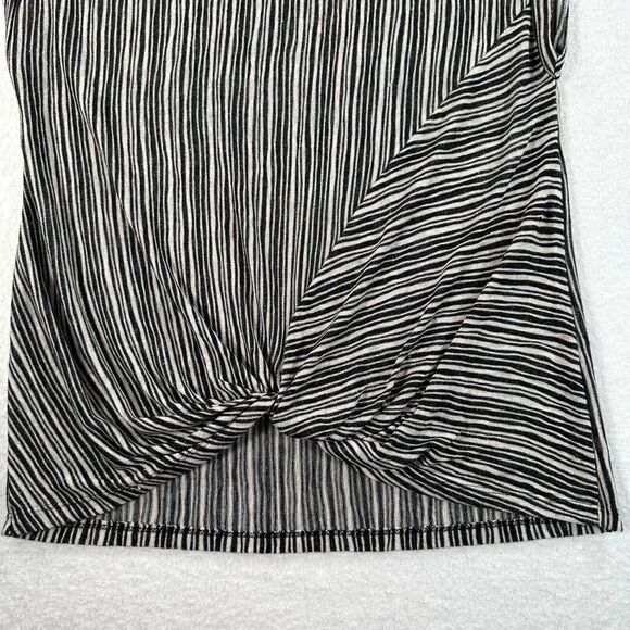 W5 Stripe Knit Cap Sleeve Twist Front Round Neck Top Women's Medium Black White - Picture 3 of 10